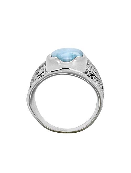 YoTreasure 10x14 MM Larimar Classic Statement Ring Oxidized .925 Sterling Silver