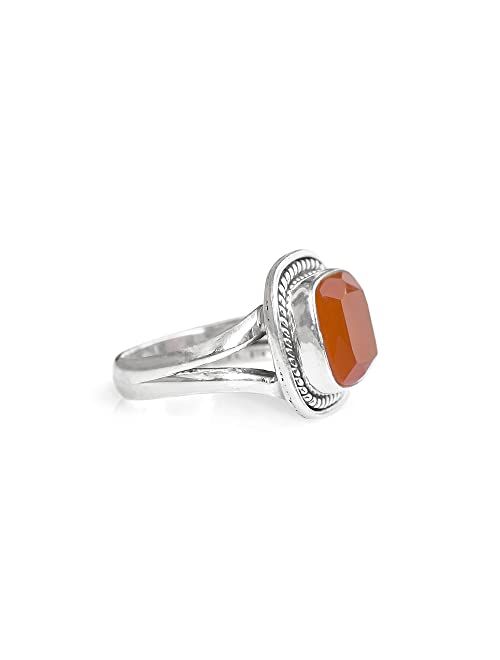 YoTreasure Natural Carnelian Solitaire Ring 925 Sterling Silver Gemstone Jewelry