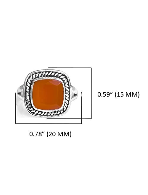 YoTreasure Natural Carnelian Solitaire Ring 925 Sterling Silver Gemstone Jewelry