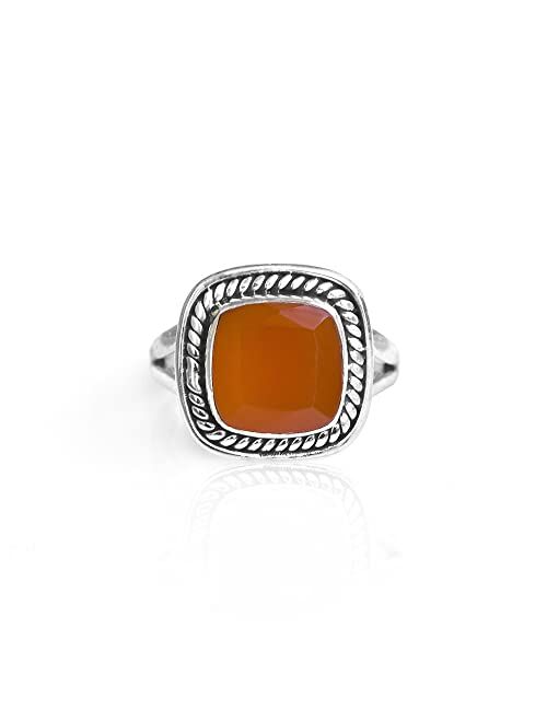 YoTreasure Natural Carnelian Solitaire Ring 925 Sterling Silver Gemstone Jewelry