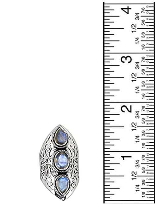 YoTreasure Labradorite Solid 925 Sterling Silver 3 Stone Ring