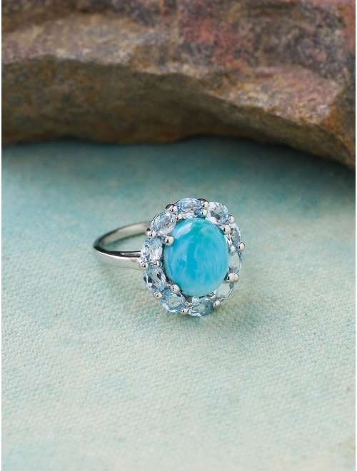 YoTreasure 5.43 ct. t.w. Larimar Blue Topaz Solid 925 Sterling Silver Flower Cluster Ring