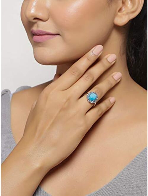 YoTreasure 5.43 ct. t.w. Larimar Blue Topaz Solid 925 Sterling Silver Flower Cluster Ring