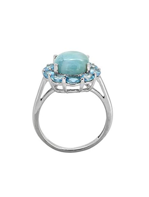 YoTreasure 5.43 ct. t.w. Larimar Blue Topaz Solid 925 Sterling Silver Flower Cluster Ring