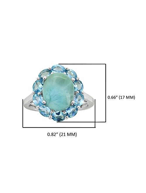 YoTreasure 5.43 ct. t.w. Larimar Blue Topaz Solid 925 Sterling Silver Flower Cluster Ring