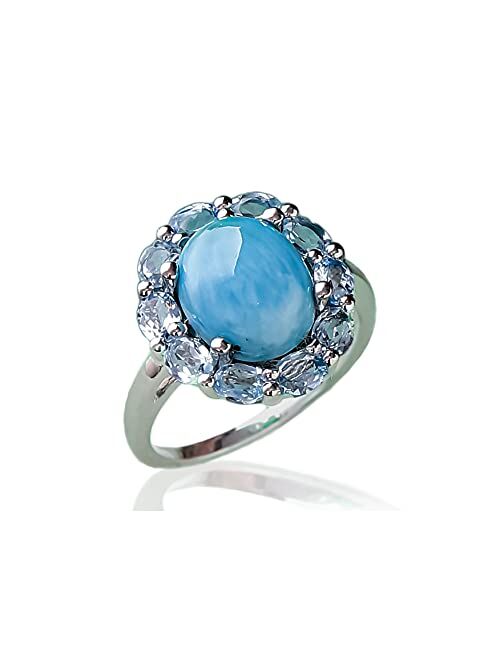 YoTreasure 5.43 ct. t.w. Larimar Blue Topaz Solid 925 Sterling Silver Flower Cluster Ring