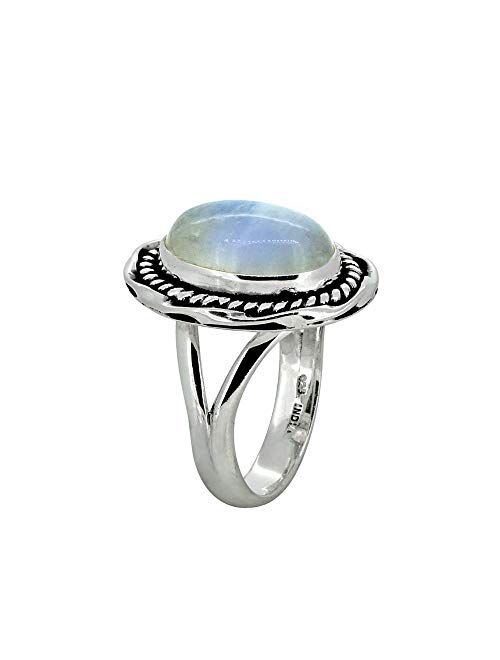 YoTreasure Oval Moonstone Solid 925 Sterling Silver Gemstone Ring
