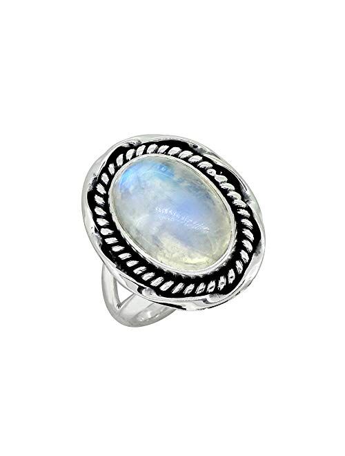 YoTreasure Oval Moonstone Solid 925 Sterling Silver Gemstone Ring