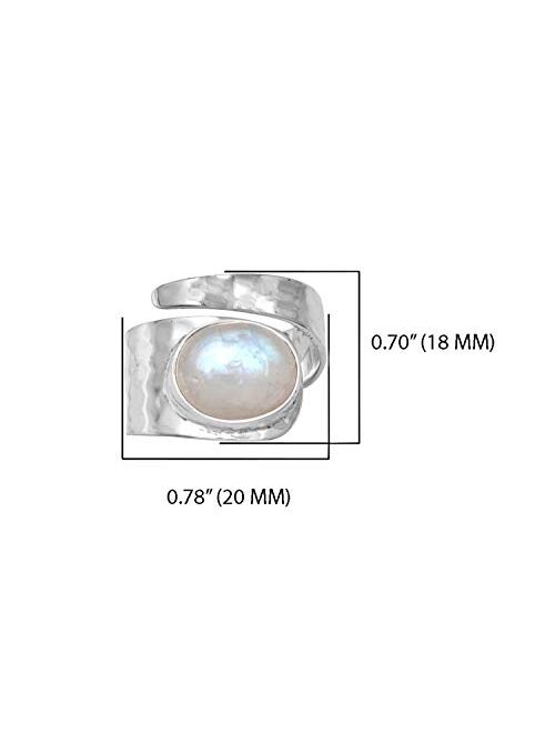 YoTreasure 10x12 mm Moonstone Ring 925 Sterling Silver Hammered Bypass Jewelry