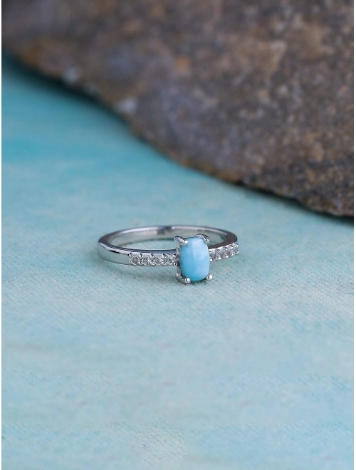 YoTreasure 0.64 ct. t.w. Larimar & White Topaz .925 Sterling Silver Engagement Ring