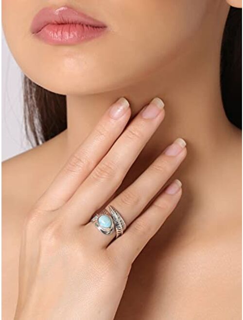 YoTreasure 7x9 MM Natural Larimar Adjustable Solitaire Ring .925 Sterling Silver