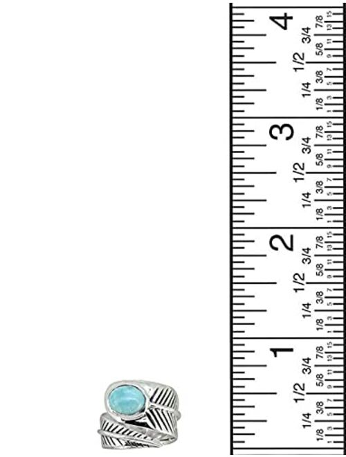 YoTreasure 7x9 MM Natural Larimar Adjustable Solitaire Ring .925 Sterling Silver