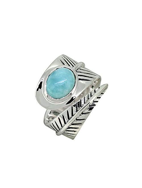 YoTreasure 7x9 MM Natural Larimar Adjustable Solitaire Ring .925 Sterling Silver