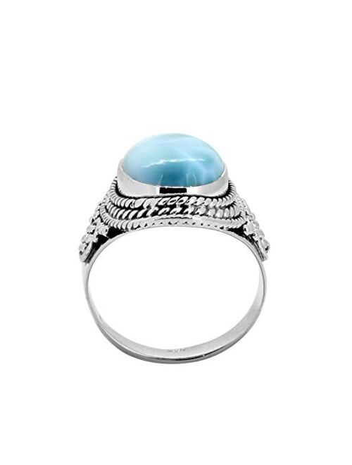 YoTreasure 12x16 MM Larimar Solitaire 925 Sterling Silver Chunky Ring