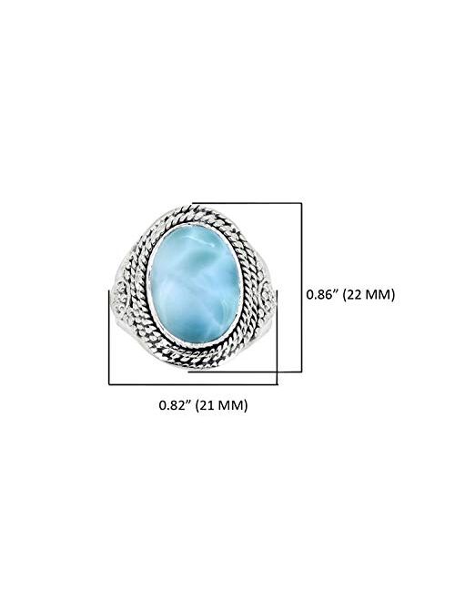 YoTreasure 12x16 MM Larimar Solitaire 925 Sterling Silver Chunky Ring