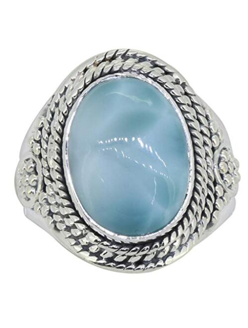 YoTreasure 12x16 MM Larimar Solitaire 925 Sterling Silver Chunky Ring