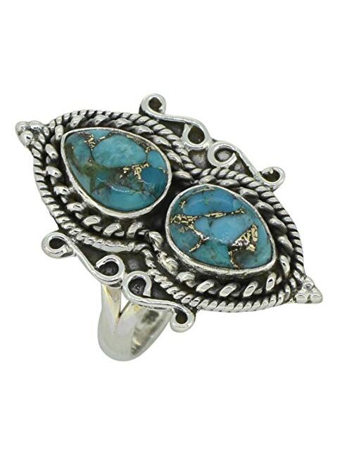 YoTreasure Blue Copper Turquoise Sterling Silver Designer Ring