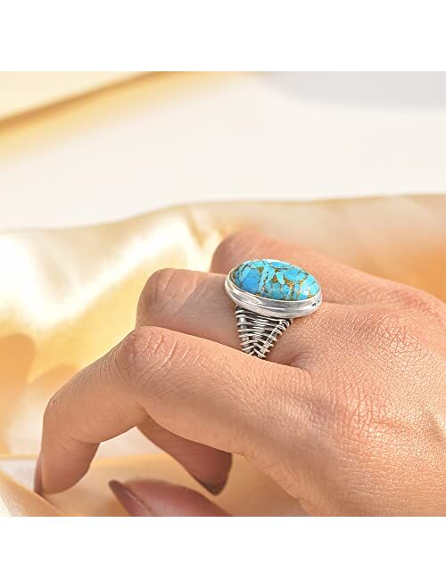 YoTreasure Blue Turquoise Solid 925 Sterling Silver Ring