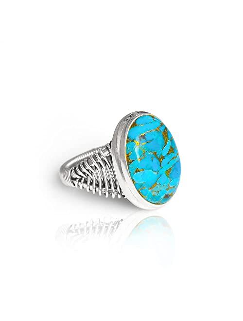 YoTreasure Blue Turquoise Solid 925 Sterling Silver Ring