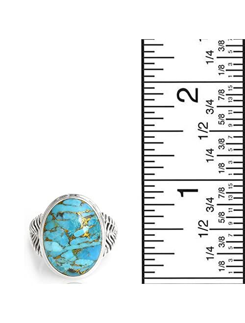 YoTreasure Blue Turquoise Solid 925 Sterling Silver Ring