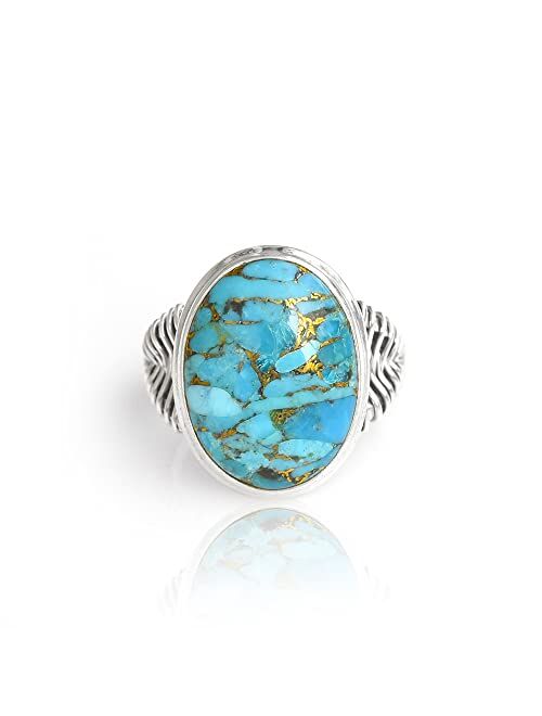 YoTreasure Blue Turquoise Solid 925 Sterling Silver Ring