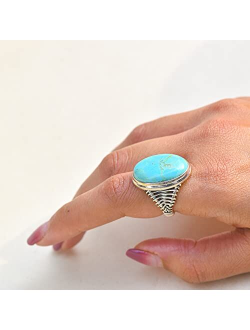 YoTreasure 10x12 MM Larimar .925 Sterling Silver Hammered Wide Band Adjustable Ring