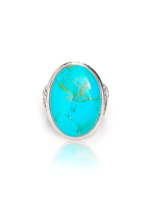 YoTreasure 10x12 MM Larimar .925 Sterling Silver Hammered Wide Band Adjustable Ring