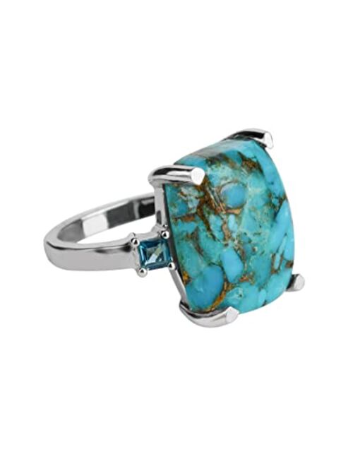 YoTreasure 11.18 ct. t.w. Turquoise & London Blue Topaz Solid 925 Sterling Silver Chunky Ring