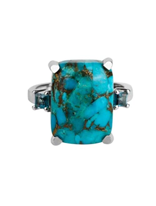 YoTreasure 11.18 ct. t.w. Turquoise & London Blue Topaz Solid 925 Sterling Silver Chunky Ring