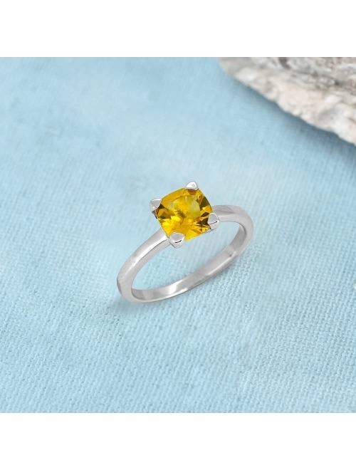 YoTreasure 1.82 Ct. Natural Healing Crystal Citrine Solid 925 Sterling Silver Ring Jewelry