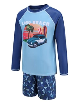 Moon Tree Boys Long Sleeve Rash Guard Swimsuits Kids Two Piece Sunsuits with Swim Trunks Swimwear Set