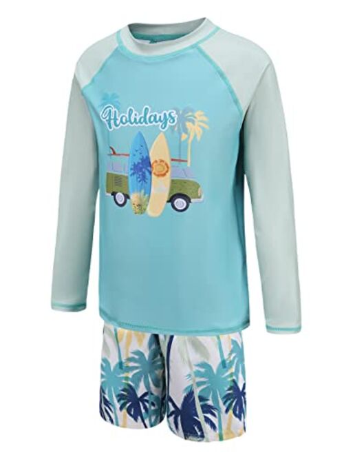 Moon Tree Boys Long Sleeve Rash Guard Swimsuits Kids Two Piece Sunsuits with Swim Trunks Swimwear Set