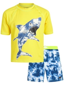 Boys' Rash Guard Set - 2 Piece UPF 50  Sun Protection Swim Shirt and Bathing Suit (4-14)