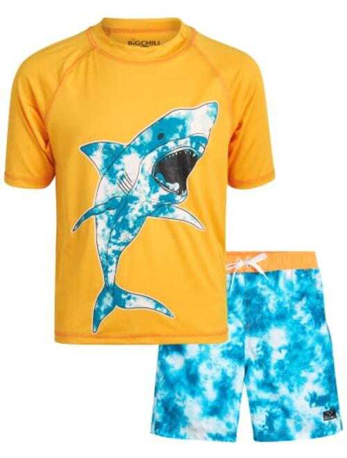 Big Chill Boys' Rash Guard Set - 2 Piece UPF 50+ Sun Protection Swim Shirt and Bathing Suit (4-14)