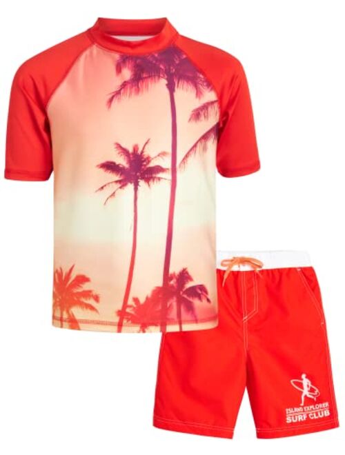 Big Chill Boys' Rash Guard Set - 2 Piece UPF 50+ Sun Protection Swim Shirt and Bathing Suit (4-14)