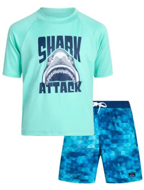 Big Chill Boys' Rash Guard Set - 2 Piece UPF 50+ Sun Protection Swim Shirt and Bathing Suit (4-14)