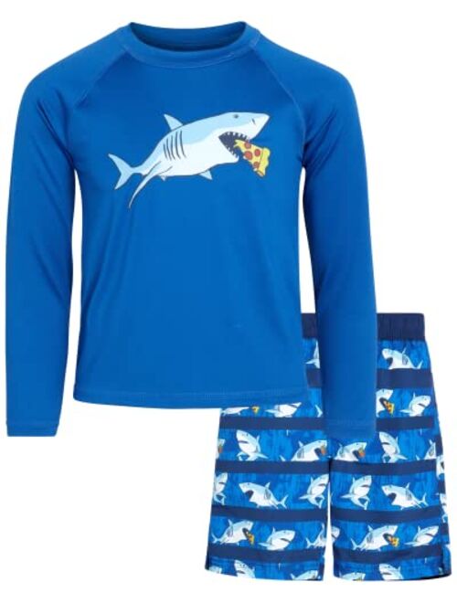 iXtreme Boys' Rashguard Set - UPF 50+ 2-Piece Long Sleeve Swim Shirt and Trunks Swimsuit Set (Infant/Toddler/Kid)