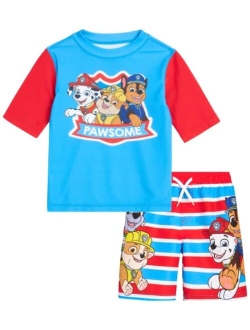 Nickelodeon Boys' Paw Patrol UPF 50+ Rash Guard Set - Chase, Marshall Swim Shirt and Trunks (2T-7)