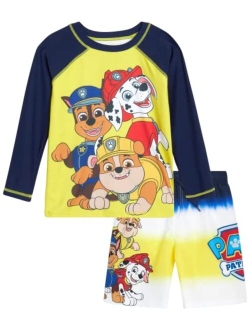 Nickelodeon Boys' Paw Patrol UPF 50+ Rash Guard Set - Chase, Marshall Swim Shirt and Trunks (2T-7)