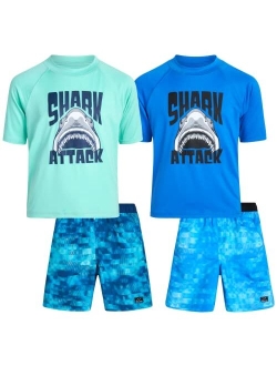 Boys' Rash Guard Set - 2 Pack UPF 50  Short Sleeve Swim Shirt and Bathing Suit Swimsuit Set (Little Boy/Big Boy)