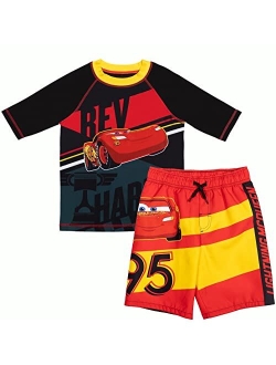 Pixar Cars Lightning McQueen Rash Guard and Swim Trunks Outfit Set Toddler to Little Kid