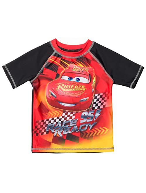 Disney Pixar Cars Lightning McQueen Rash Guard and Swim Trunks Outfit Set Toddler to Little Kid