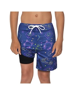 MILANKERR Upgraded Version Toddler Boys Swim Trunks with Compression Liner,Boys Bathing Suit with Boxer Brief Liner UPF 50+