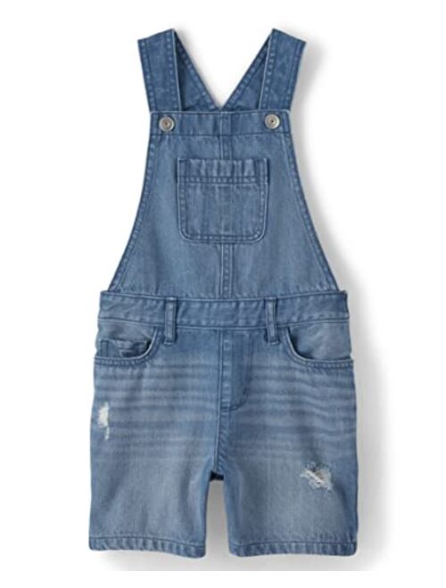 The Children's Place girls Denim Shortall Overalls