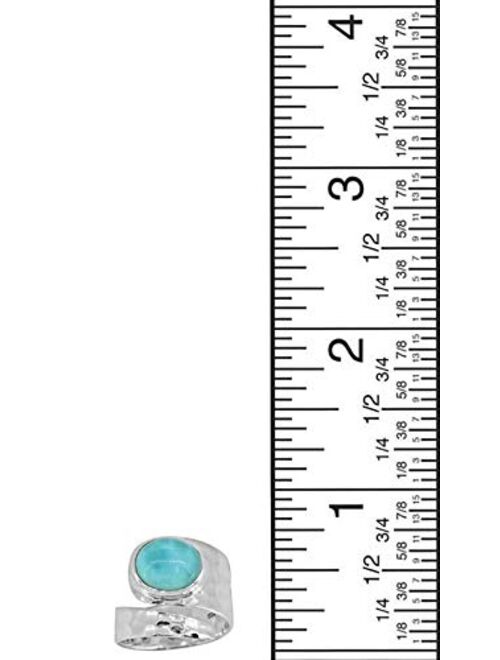 YoTreasure 10x12 MM Larimar .925 Sterling Silver Hammered Wide Band Adjustable Ring