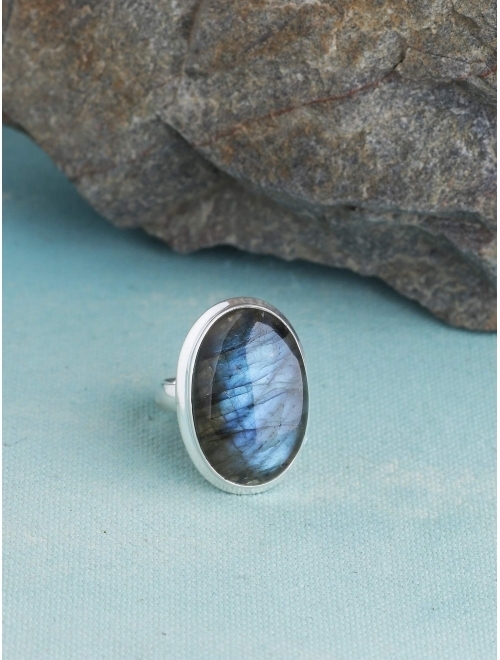 YoTreasure 16x24 MM Labradorite Solid 925 Sterling Silver Statement Ring