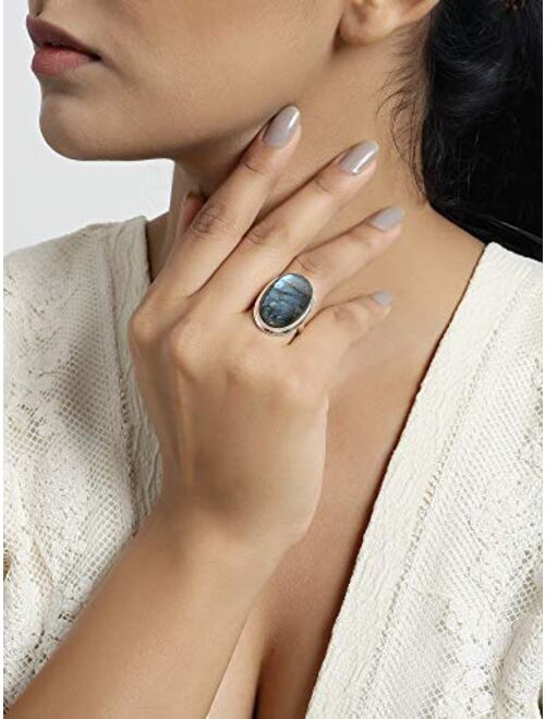 YoTreasure 16x24 MM Labradorite Solid 925 Sterling Silver Statement Ring