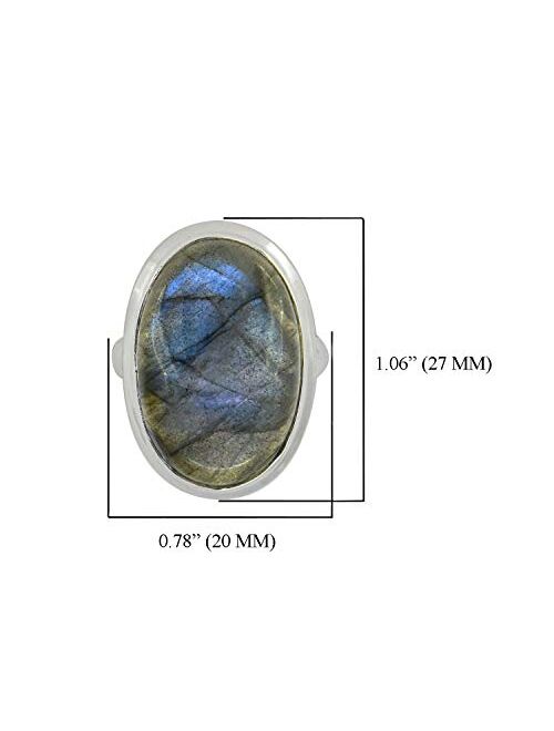 YoTreasure 16x24 MM Labradorite Solid 925 Sterling Silver Statement Ring