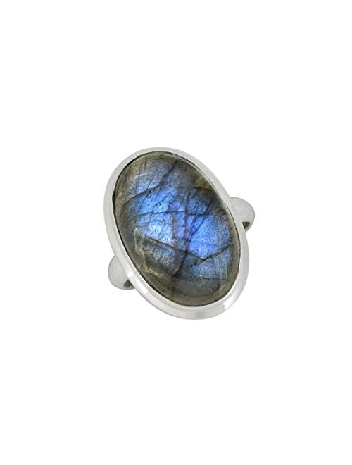 YoTreasure 16x24 MM Labradorite Solid 925 Sterling Silver Statement Ring