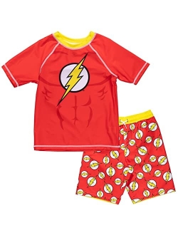 Comics Justice League Batman Superman The Flash Cosplay Rash Guard and Swim Trunks Outfit Set Toddler to Big Kid